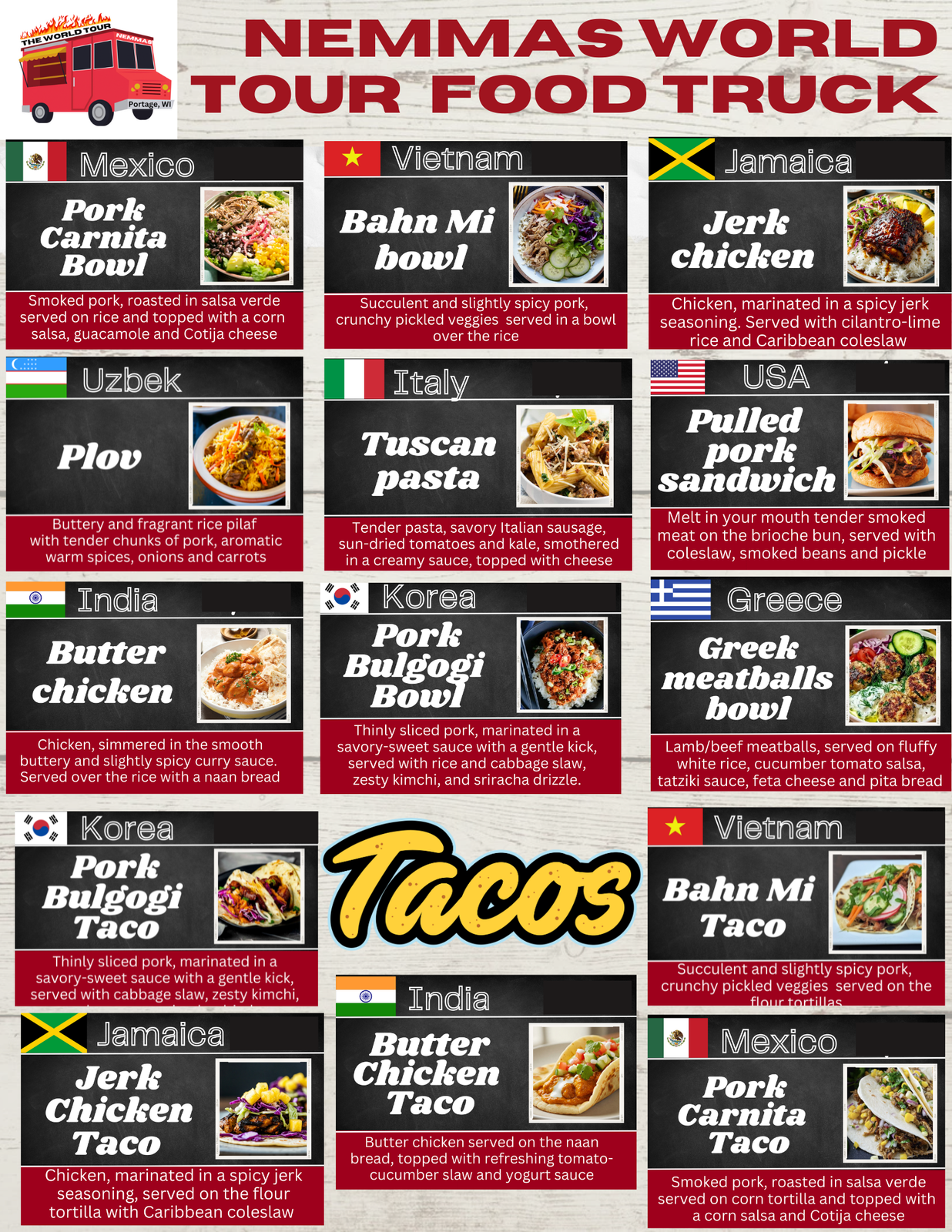Nemmas World Tour food trailer in Portage, WI