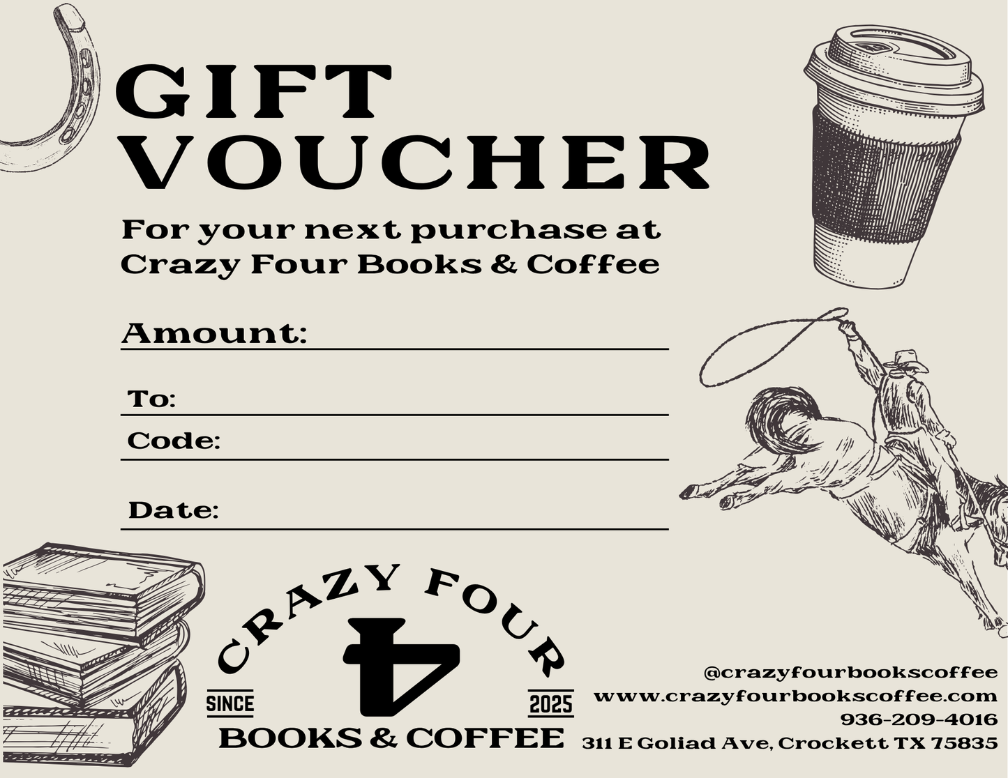 Crazy Four Books & Coffee in Crockett, TX