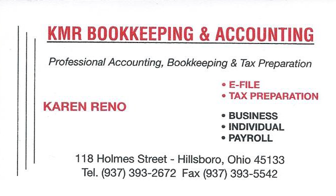 KMR Bookkeeping & Accounting. Karen M Reno in Hillsboro, OH