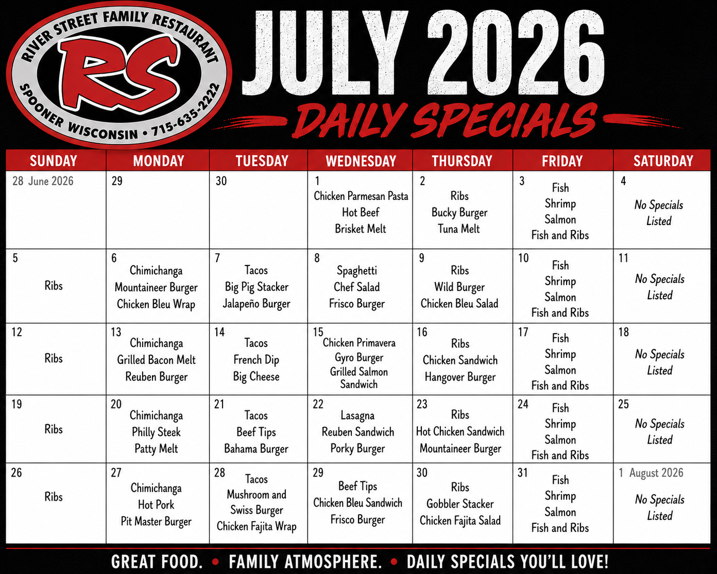 Riverstreet Family Restaurant in Spooner, WI