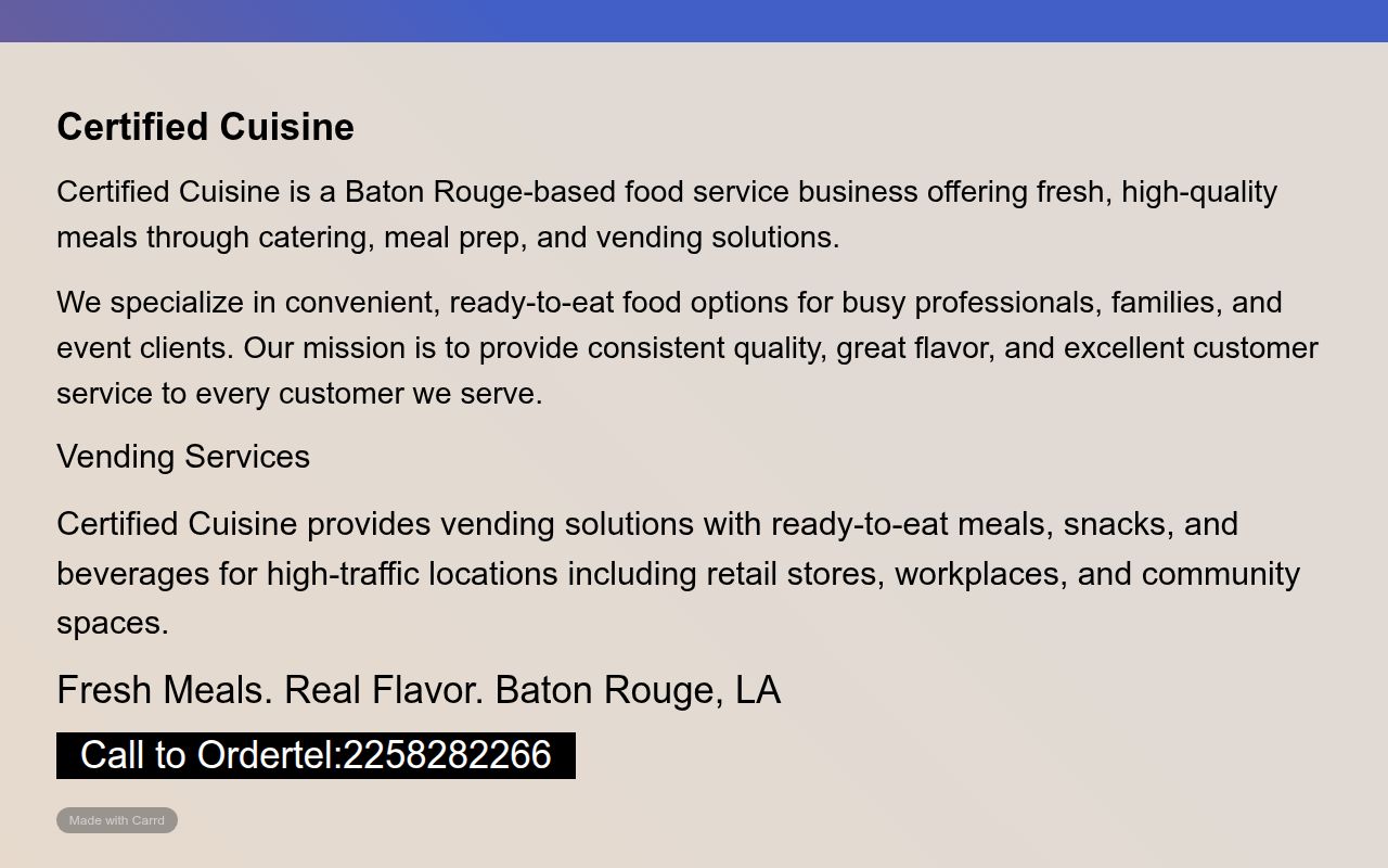 Certified Cuisine in Baton Rouge, LA
