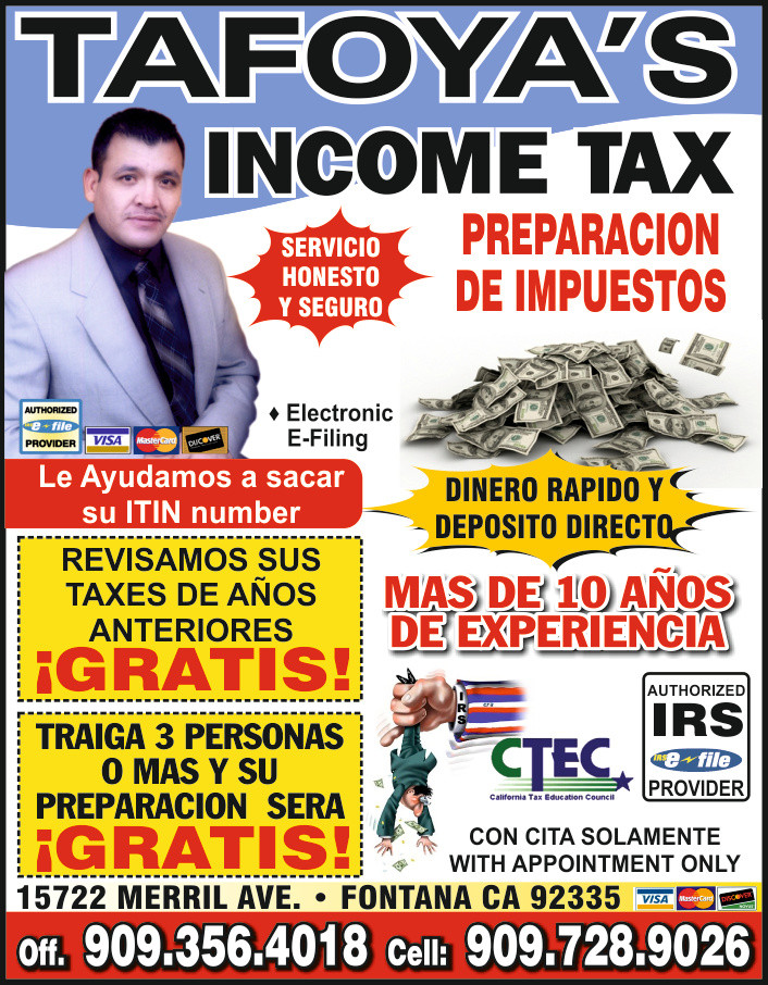 Tafoyas Income Tax in Fontana, CA