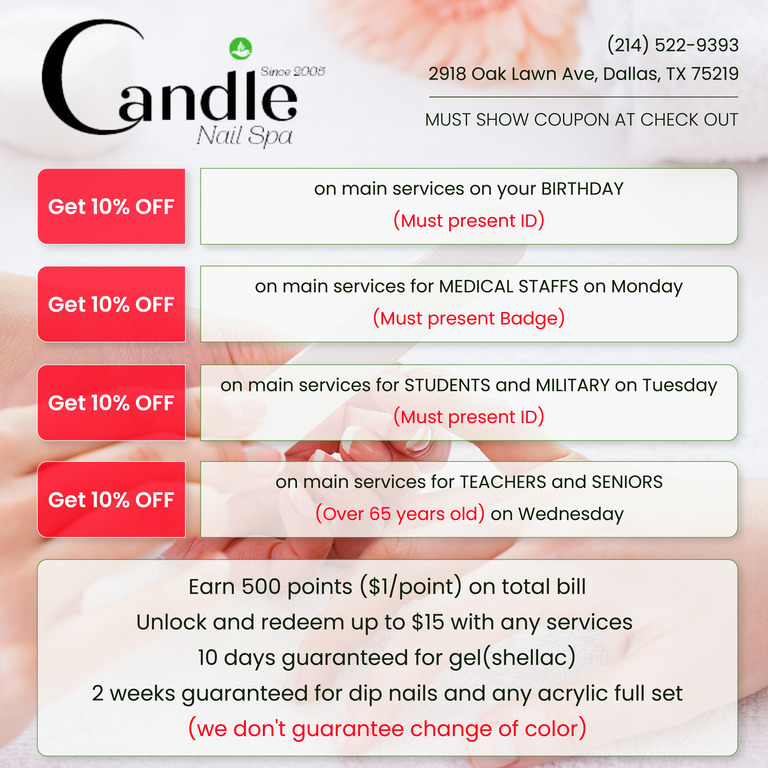 Candle Nail Spa & Massage Best Rated (10% OFF New Customers) in Dallas, TX