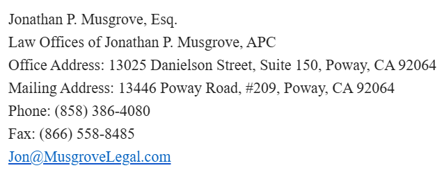 Law Offices of Jonathan P. Musgrove, APC in Poway, CA