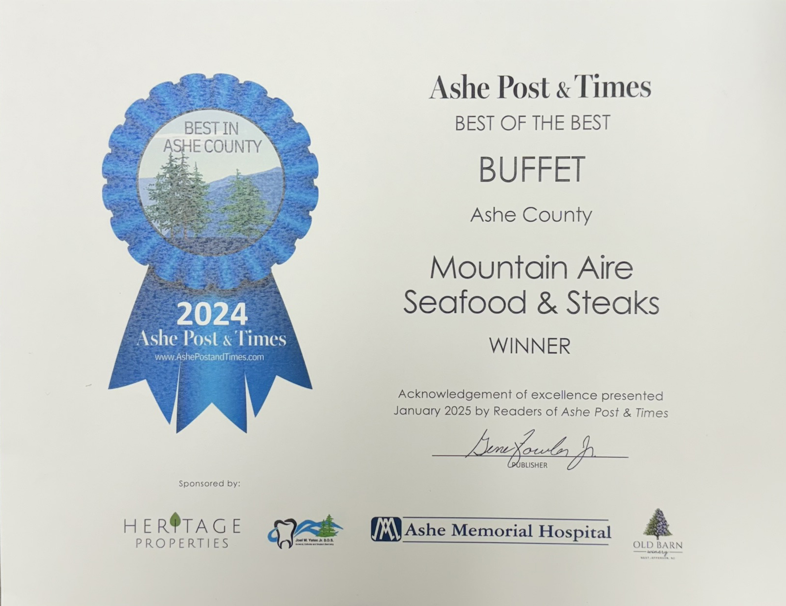 Mountain Aire Seafood & Steaks in West Jefferson, NC