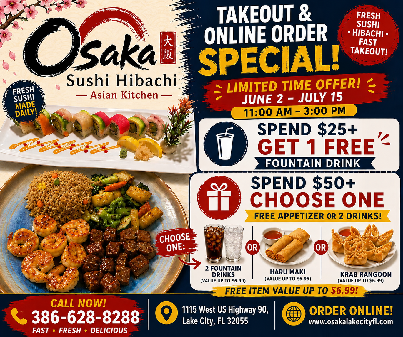 Osaka Sushi Hibachi Asian Kitchen in Lake City, FL