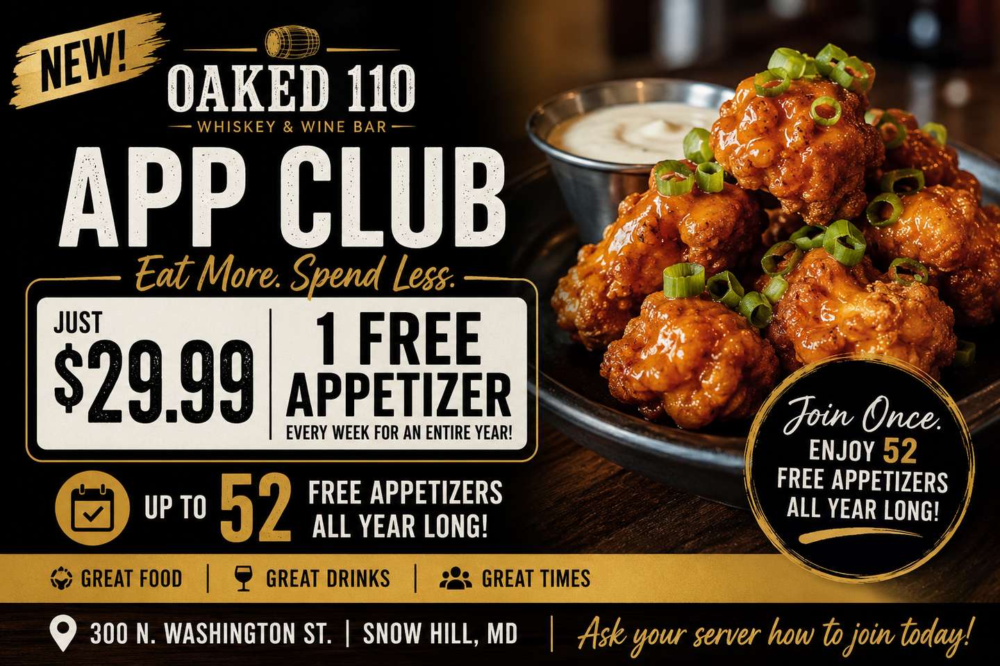 Oaked 110 Whiskey & Wine Bar in Snow Hill, MD (5)