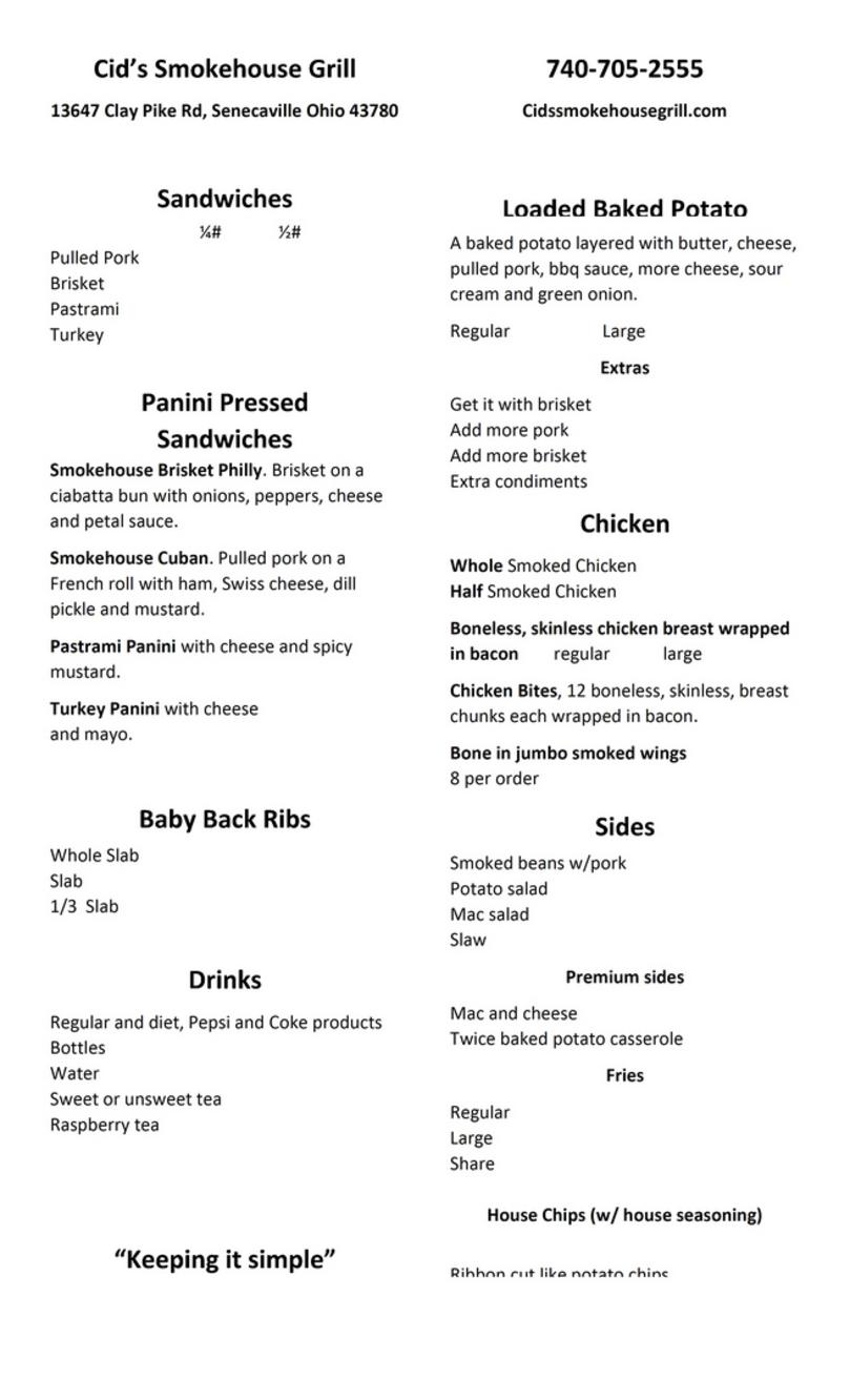Cid's Smokehouse Grill in Senecaville, OH