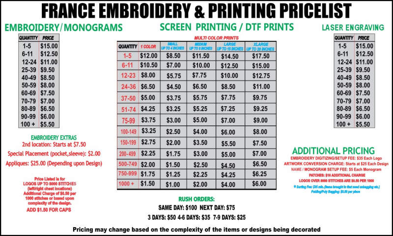 France Embroidery and Printing in Cary, NC (2)