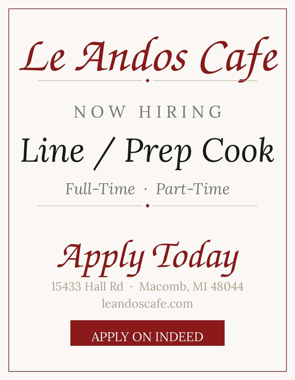 Le Andos Cafe in Macomb, MI